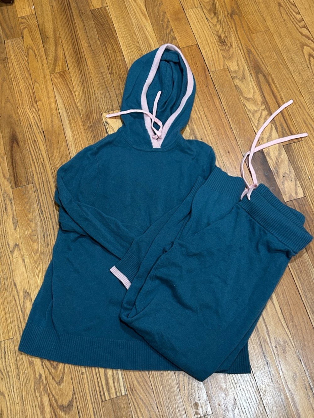 summersalt Size S Teal Knit Hoodie with Pink Trim